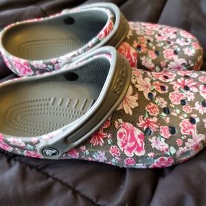 flowered crocs